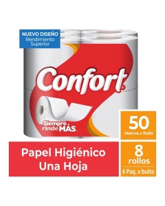 Papel Higienico Bajo Metraje HS Blanco 50 MT x 8 Rollos