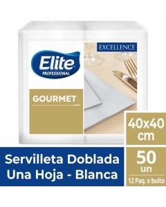 Servilleta Mesa HS Gourmet Blanca Excellence 40 x 40 CM 050 Hjs x 1 Pqtes