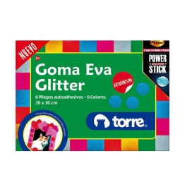 Goma Eva Glitter 6 Pliegos Autoadhesivos 6 Colores 20 x 30 CM