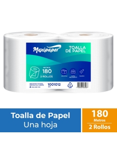 Toalla de Papel Alto Metraje HS Blanca 180 MT x 2 Rollos