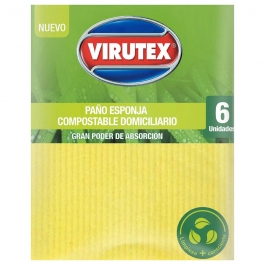 Paño Esponja Absorbente Natural Compostable Colores 6 UND
