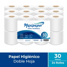 Papel Higiénico Bajo Metraje H/D Maxipaper 30 MT x 24 Rollos