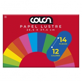 Papel Lustre 14 Pliegos 12 Colores 26,5 x 37,5 CM