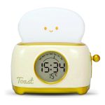 Lámpara de Noche LED Tipo Espanta Cucos Diseño Tostadora de PAN, LUZ Cálida, Recargable, con Reloj Digital.