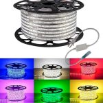 Manguera LED SMD Chip 5050, 120LED/MT RGB IP65 18W 220V Fondo Blanco. se Vende POR Rollo 50 Metros.